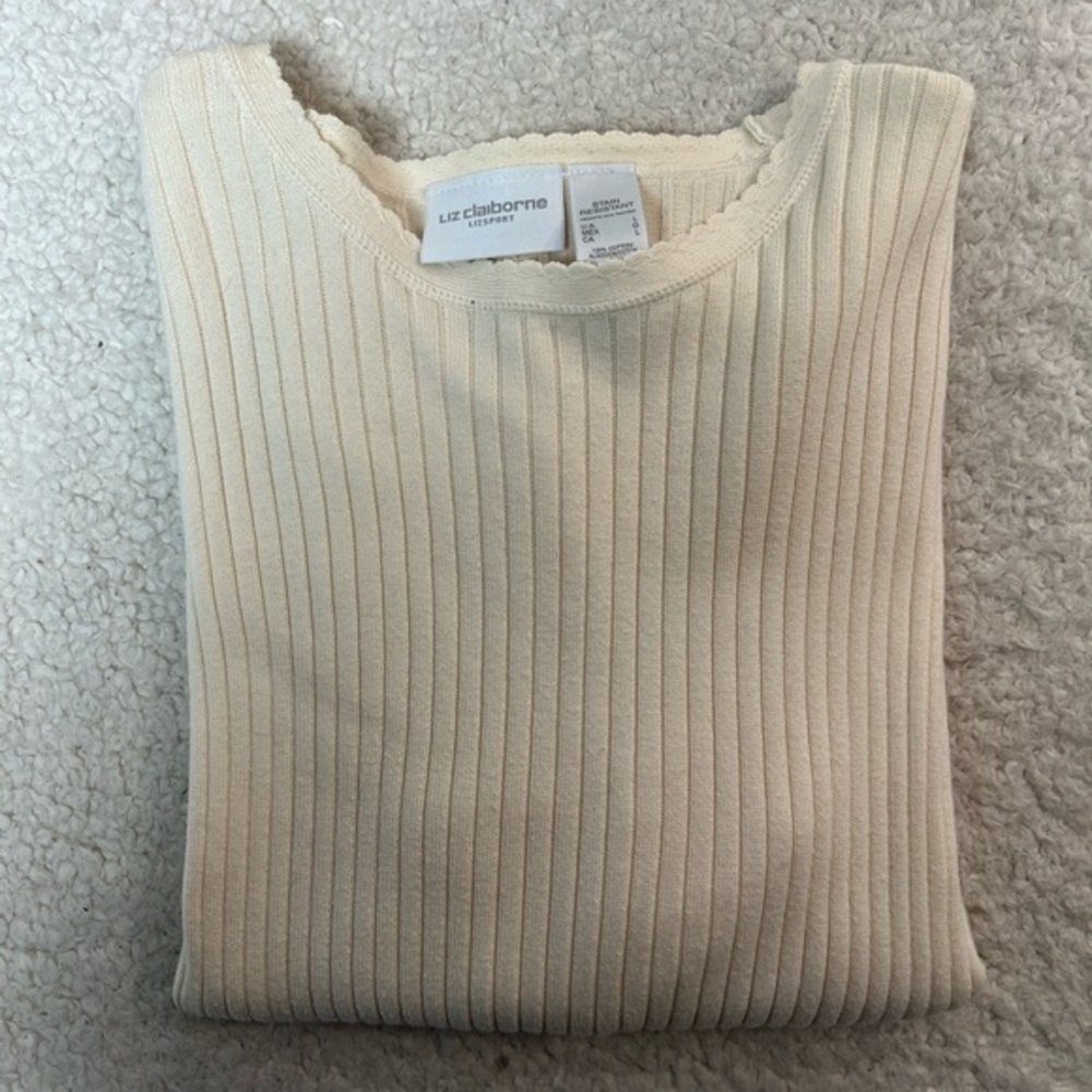 Liz Claiborne Liz Sport Ivory Long Sleeve Knit Sweater Top Size: Large - Picture 1 of 7